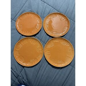 Pumpkin‎ & Leaves Embossed New Set 4 Dinner Plates